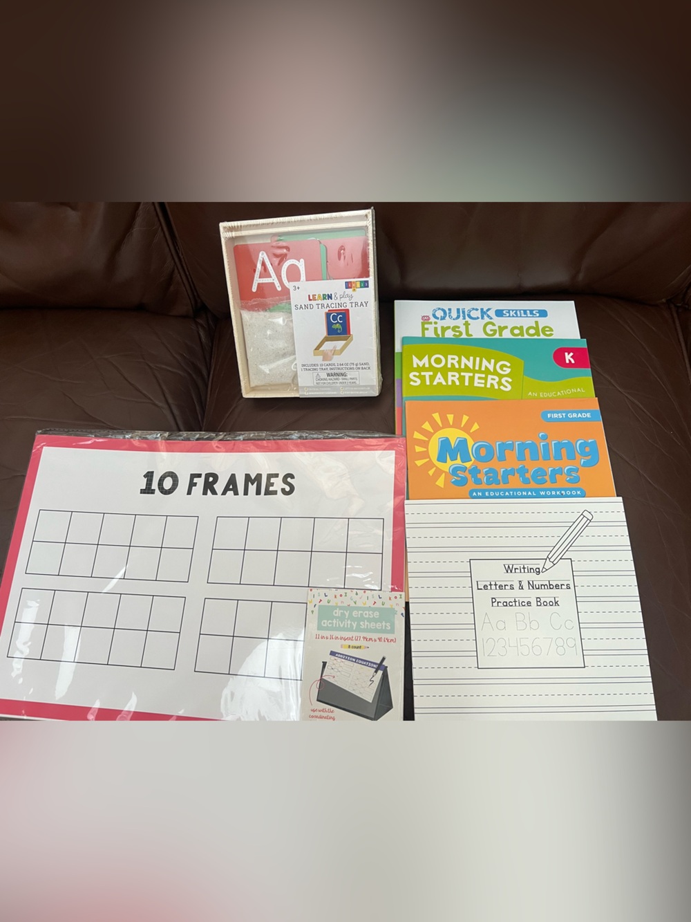 Set of 4 learning books, 10 frame dry erase activities and sand tracing letter